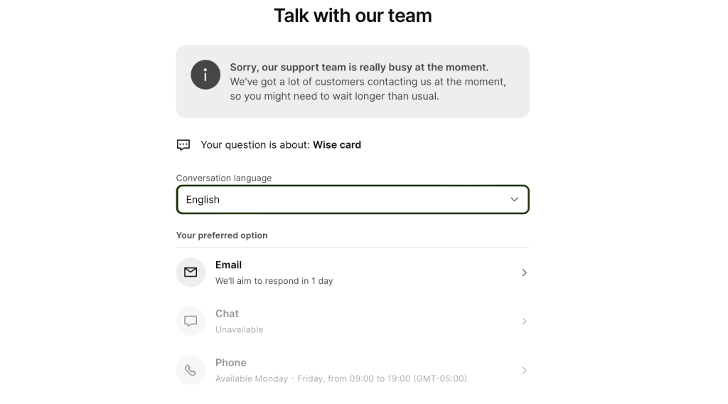 wise Wise customer support
